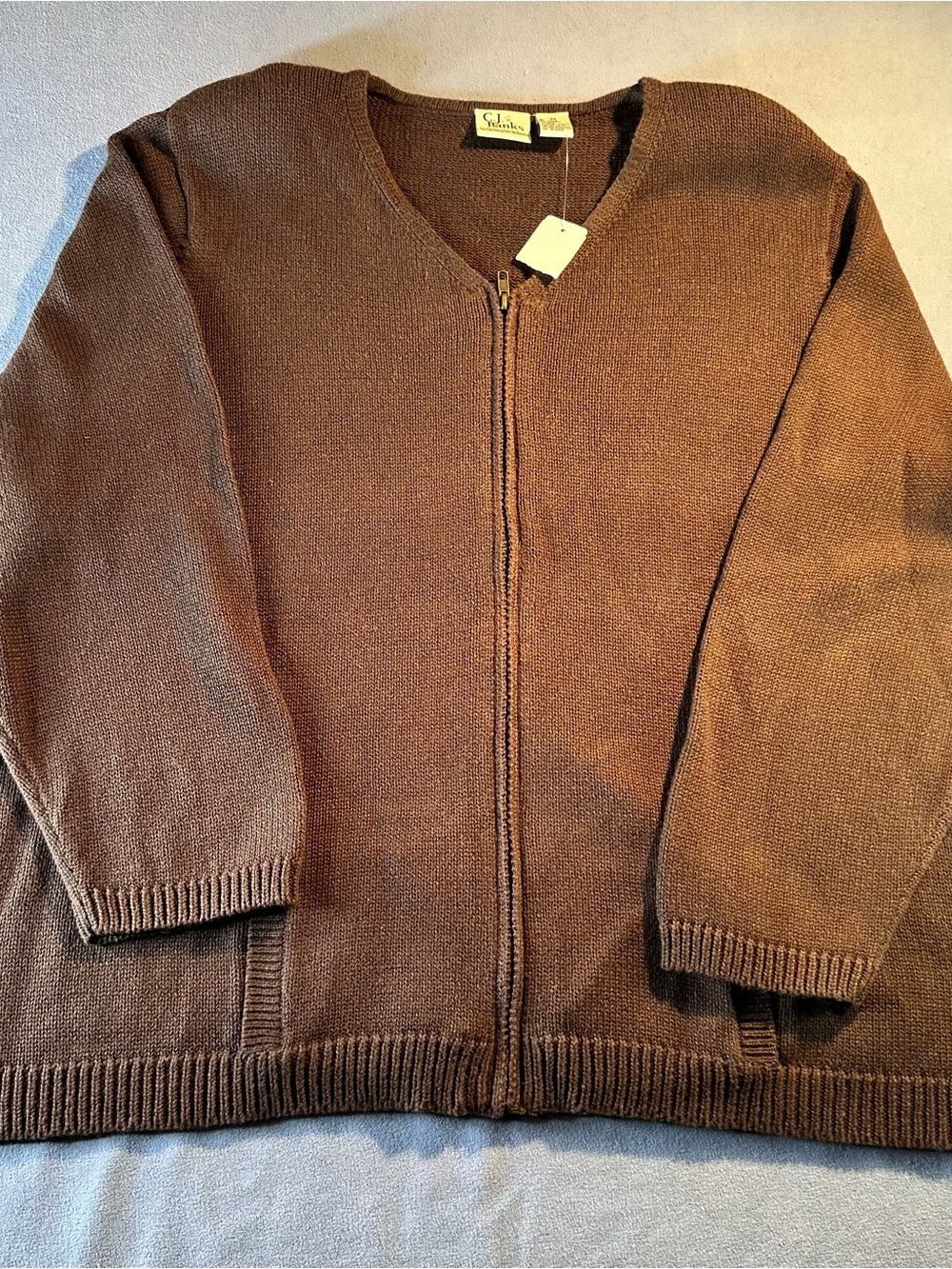 CJ Banks Brown Full Zip Knit Cardigan Sweater V-Neck Plus Size 24W 3X NWT
